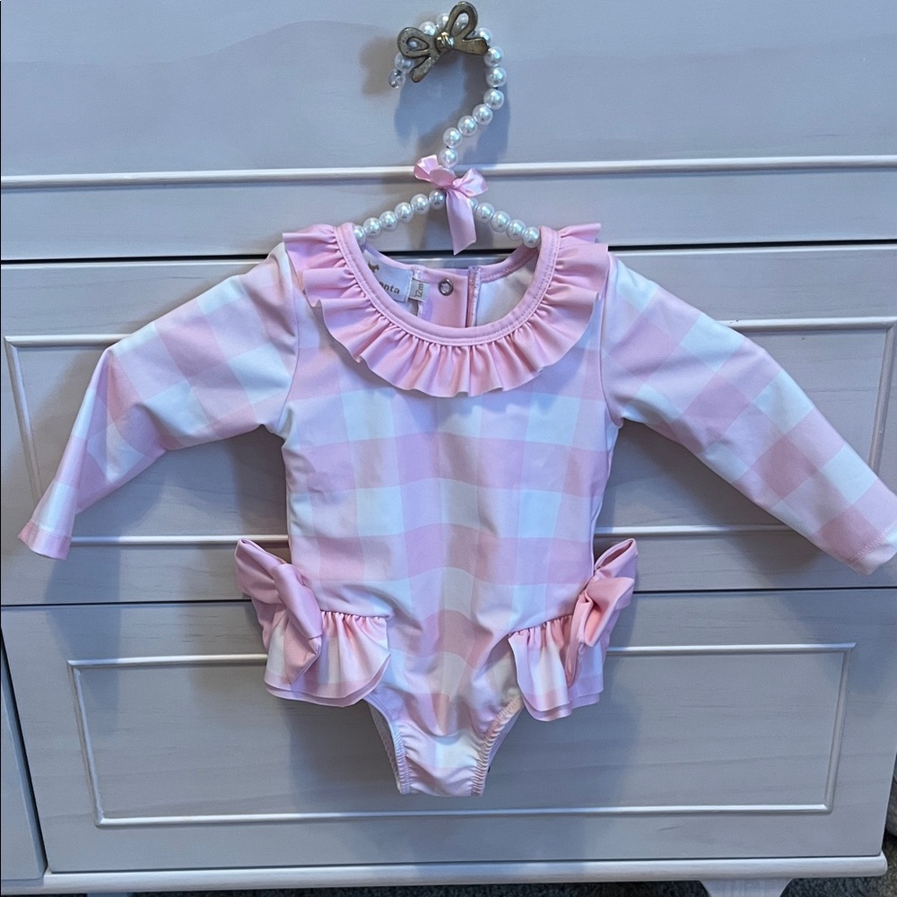 Pink and White Gingham toddler swimsuit